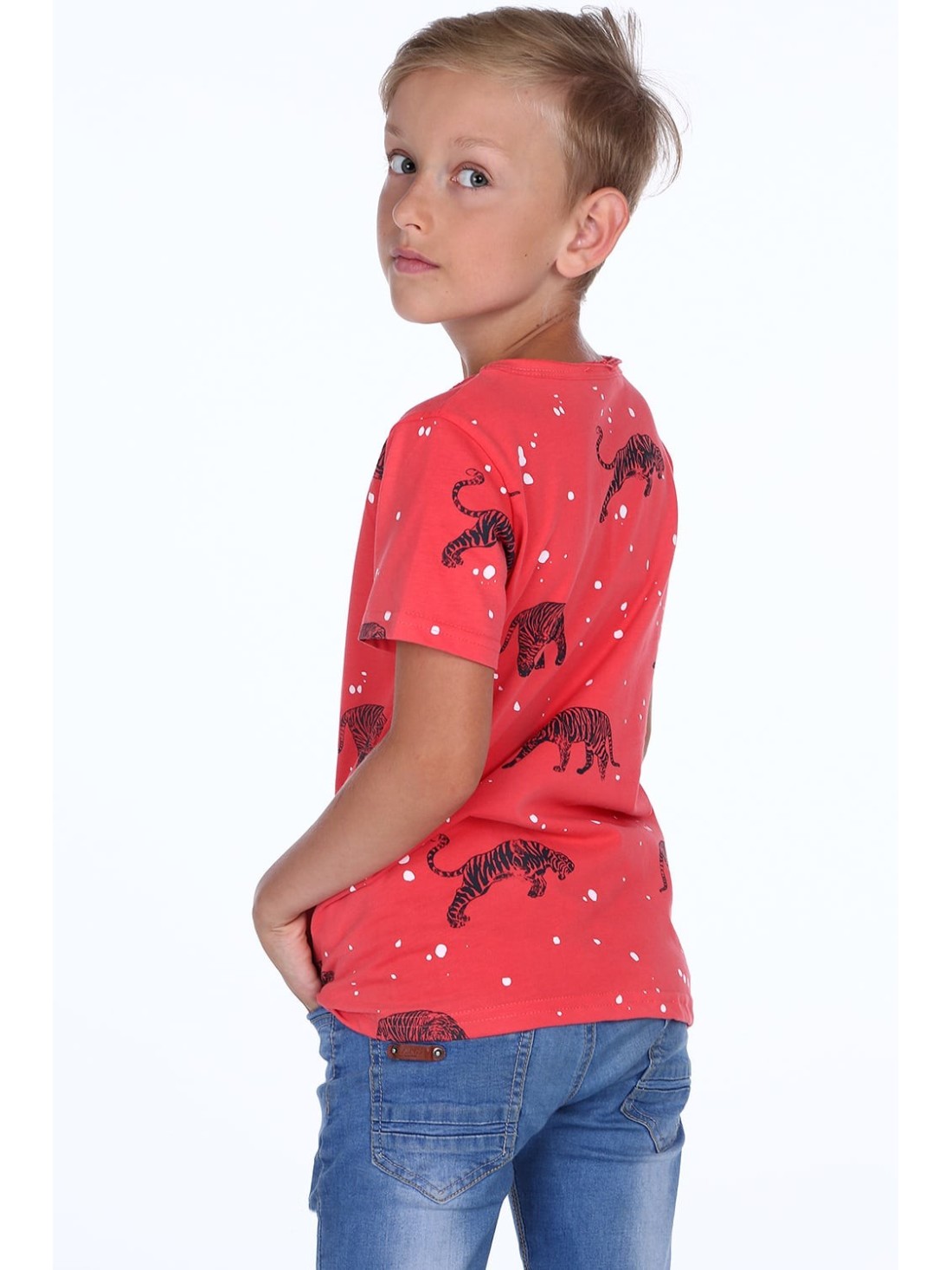 Korallenrotes T-Shirt mit Tiger-Print für Jungen NDZ4504 – Online-Shop – Boutique